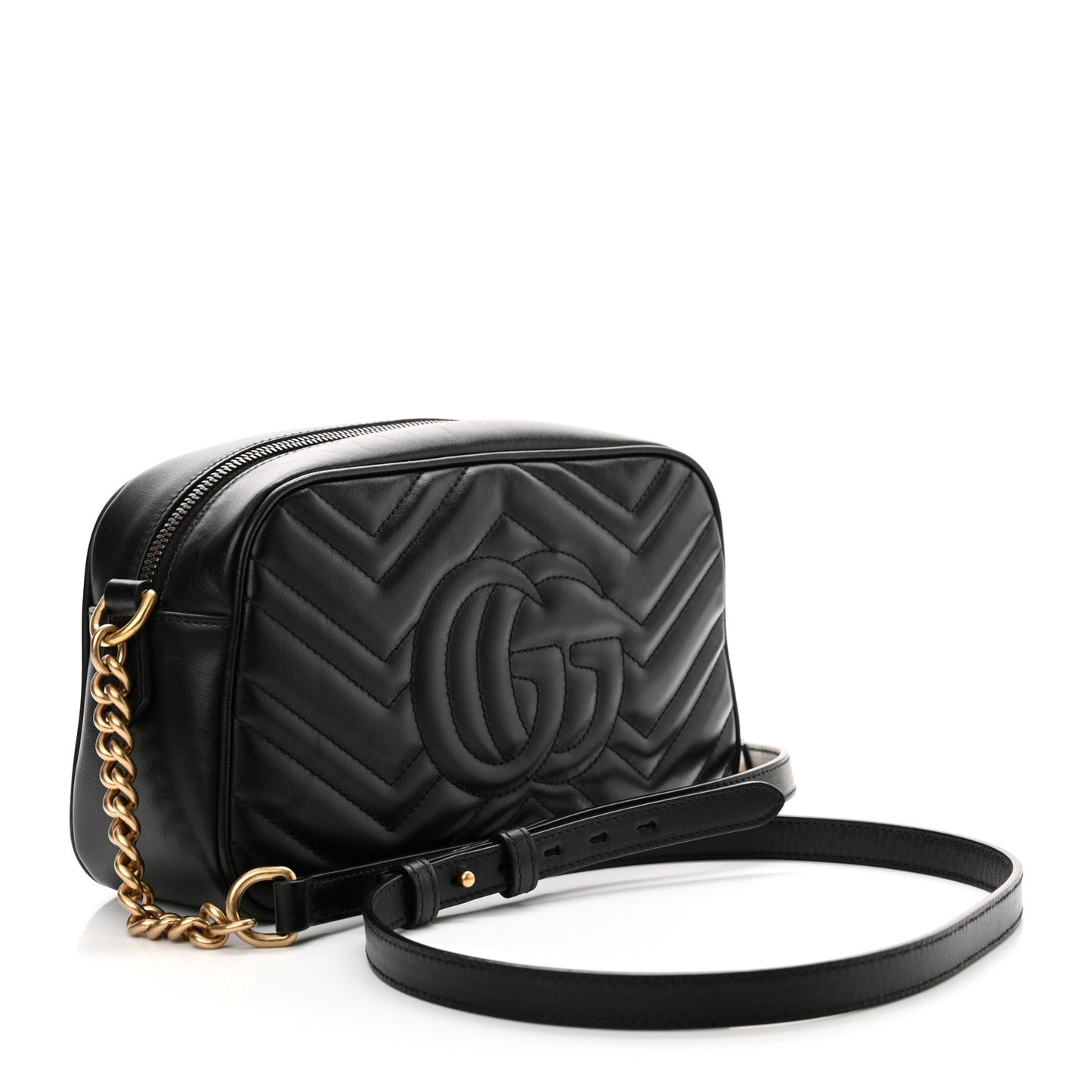 Calfskin Matelasse Small GG Marmont Chain Shoulder Bag Black