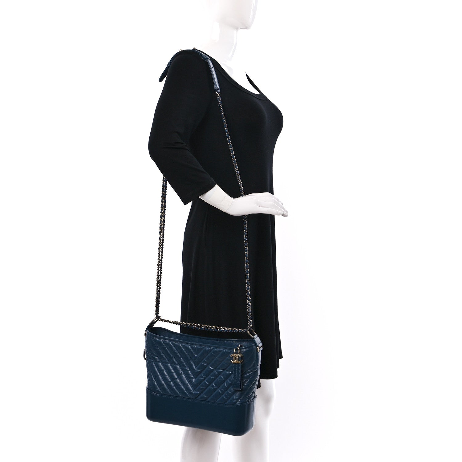 Chanel Aged Calfskin Chevron Quilted Medium Gabrielle Hobo Navy 2 of 17