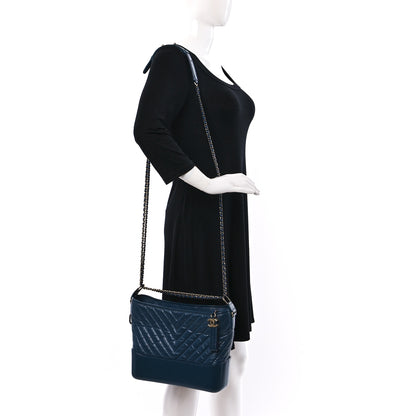 Chanel Aged Calfskin Chevron Quilted Medium Gabrielle Hobo Navy 2 of 17