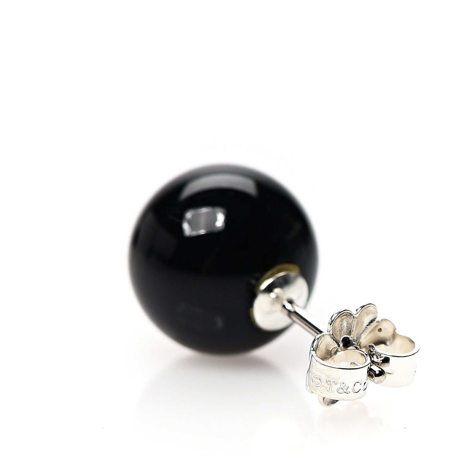 Tiffany Sterling Silver Black Onyx 10mm Ziegfeld Earrings 4 of 6
