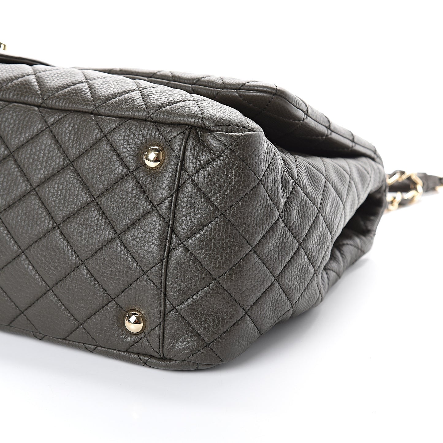 Metallized Calfskin Quilted XXL Travel Flap Bag Khaki
