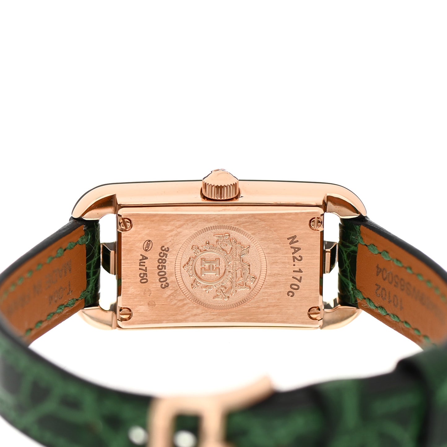 18K Rose Gold Alligator Diamond Malachite 17mm Nantucket Quartz Watch Vert Moyen