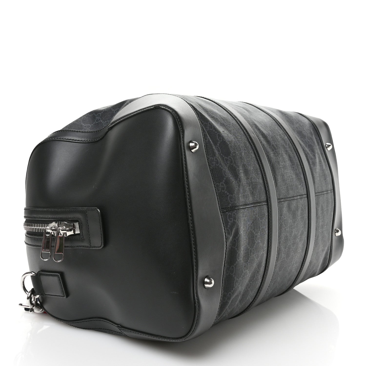 Gucci Soft GG Supreme Monogram Appia Calfskin Web Large Carry On Duffle Bag Black Grey 3 of 11