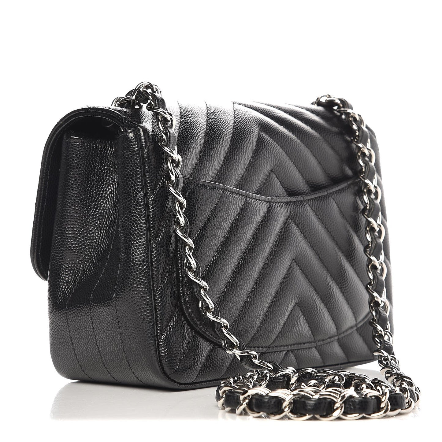 Caviar Chevron Quilted Mini Square Flap Black