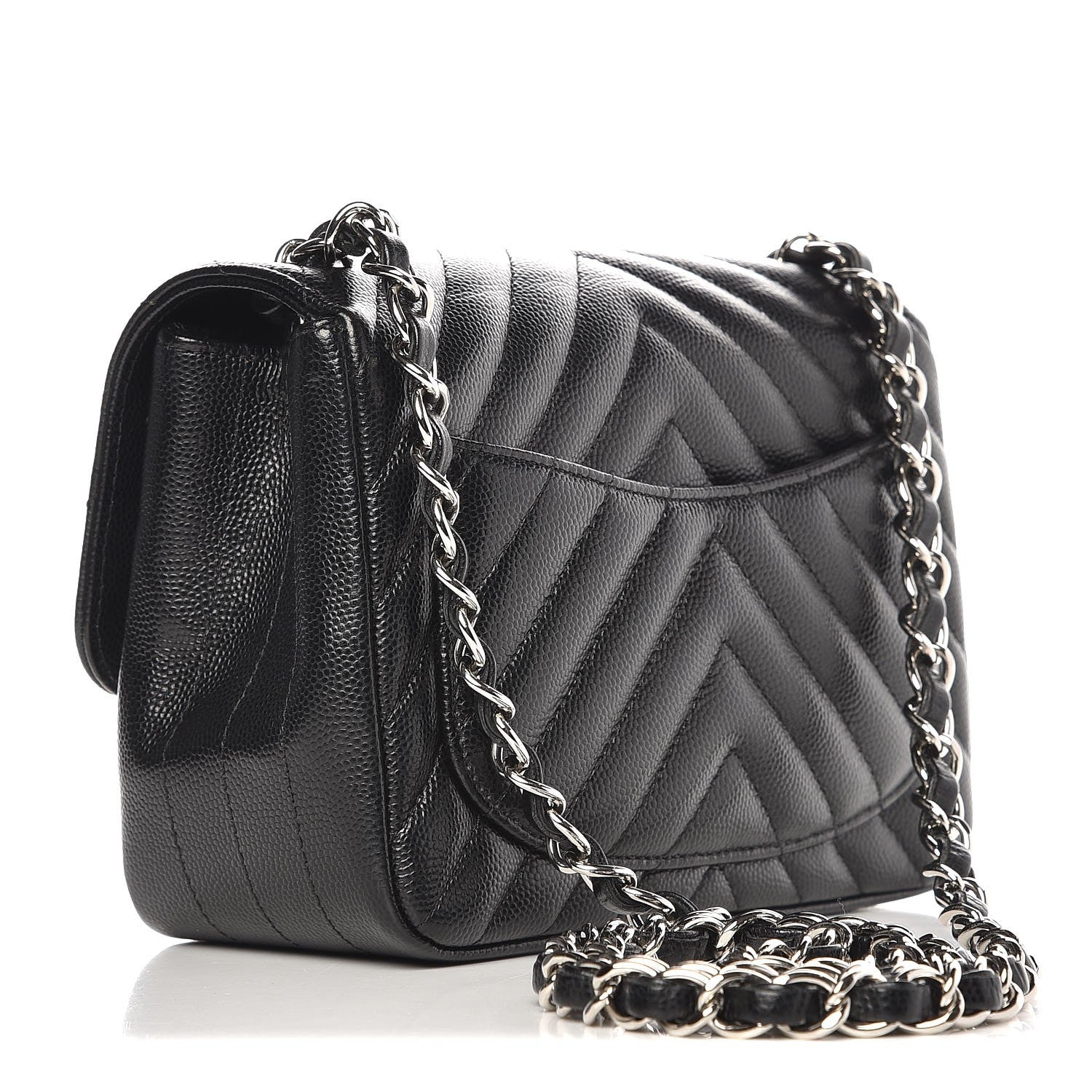 Chanel Caviar Chevron Quilted Mini Square Flap Black 3 of 8