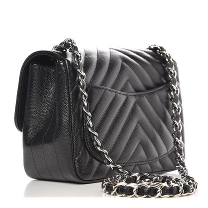 Chanel Caviar Chevron Quilted Mini Square Flap Black 3 of 8