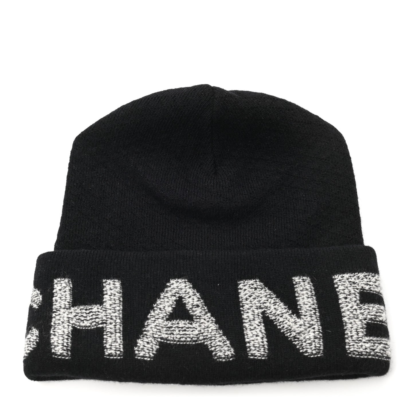 Wool Cashmere Logo Beanie Hat Black Light Grey