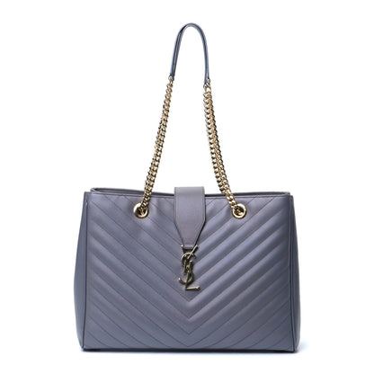 Saint Laurent Grain De Poudre Matelasse Chevron Monogram Shopping Bag Fog 1 of 5