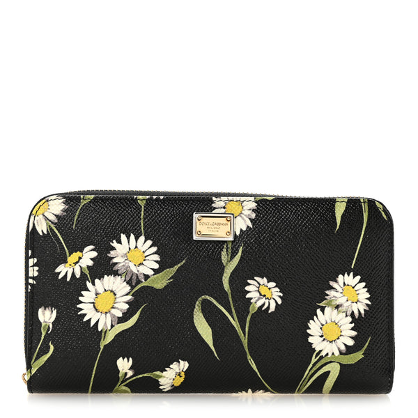 Dolce & Gabbana Dauphine Daisy Print Zip Around Wallet Black