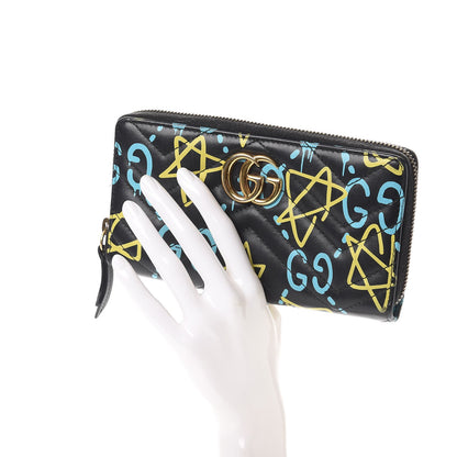 Gucci Calfskin Matelasse GucciGhost GG Marmont Zip Around Wallet Black New Acquamarine 2 of 11
