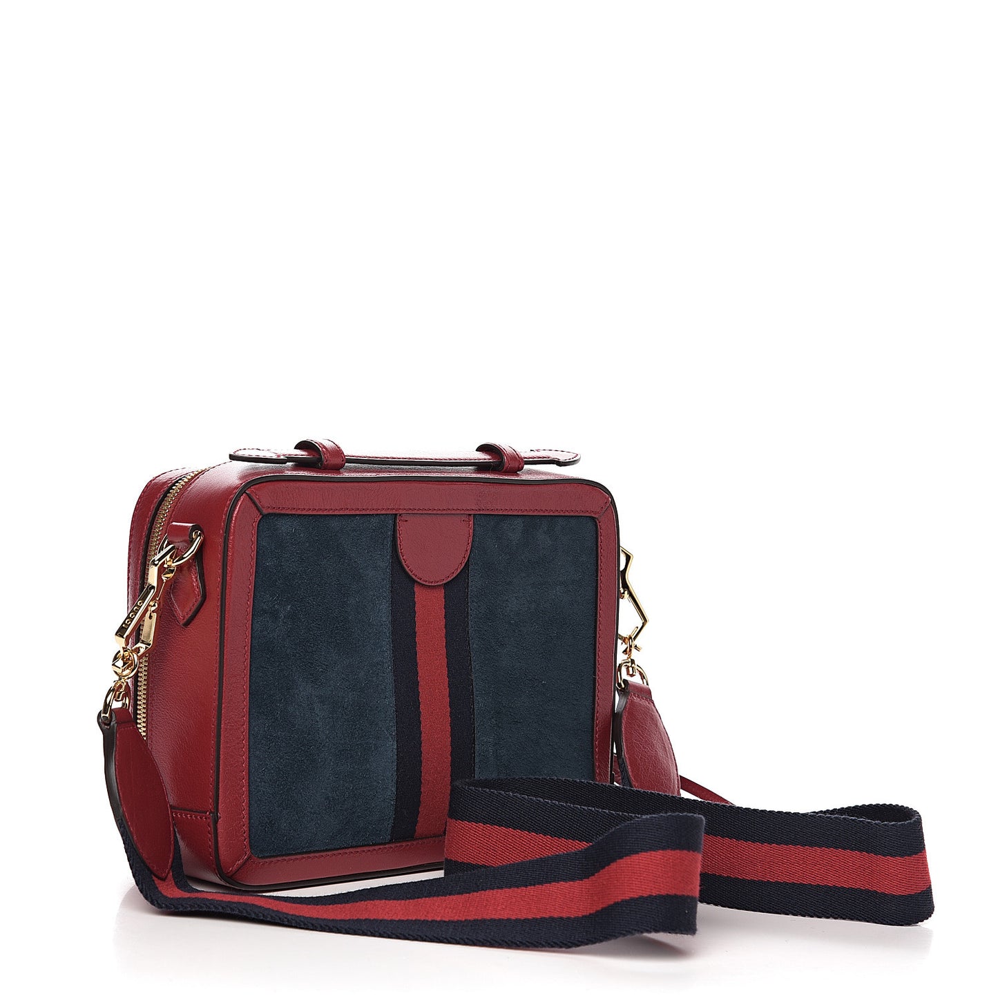 Suede Calfskin Web Small Ophidia Top Handle Shoulder Bag New Blue Romantic Cherry