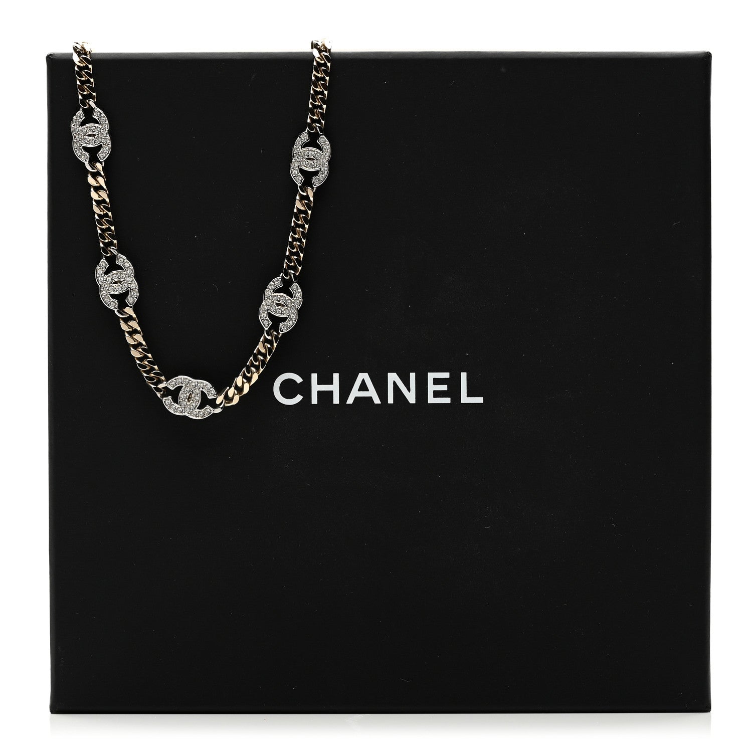 Chanel Crystal Chain CC Link Choker Gold Silver 6 of 6