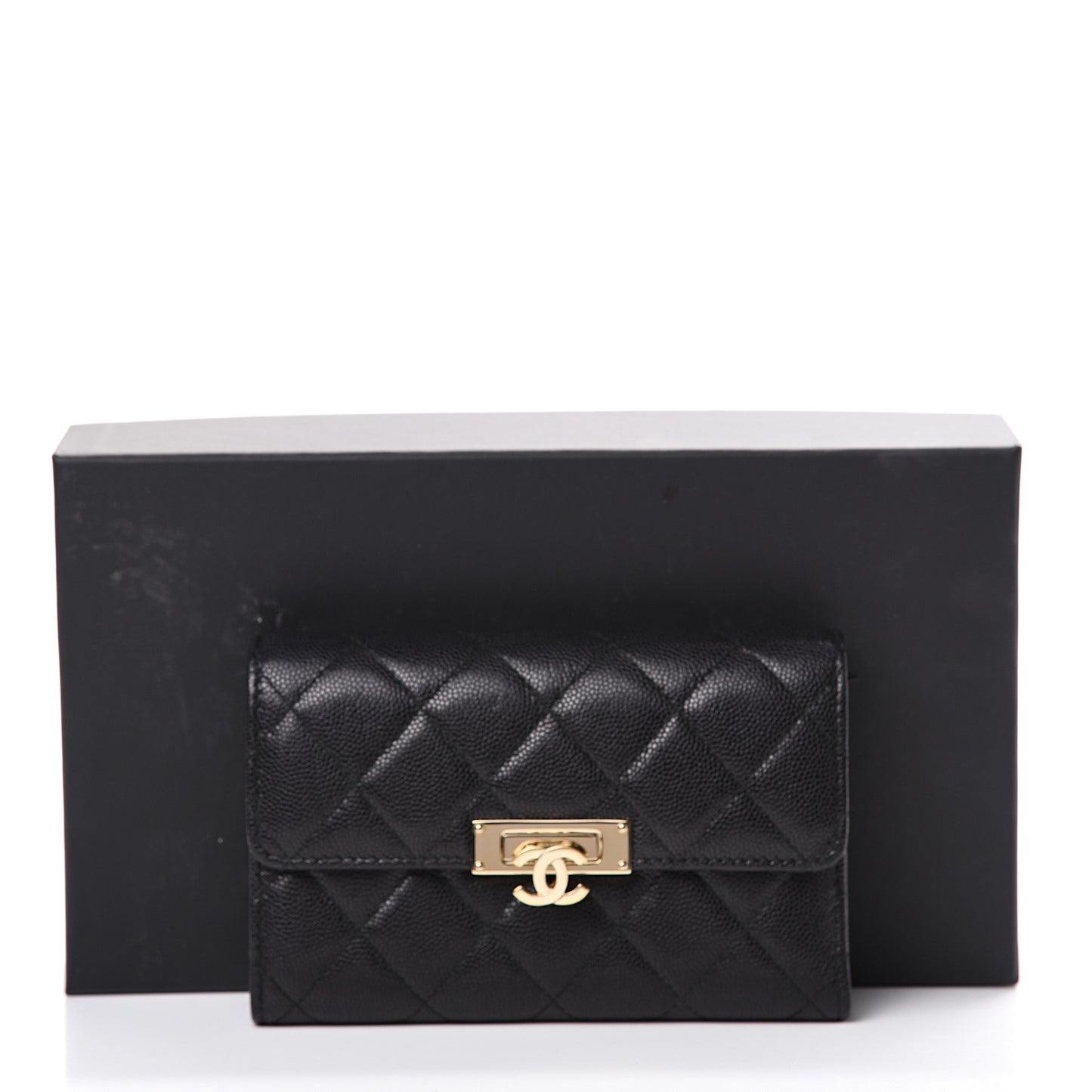 Caviar Quilted Small Golden Class Flap Wallet Black