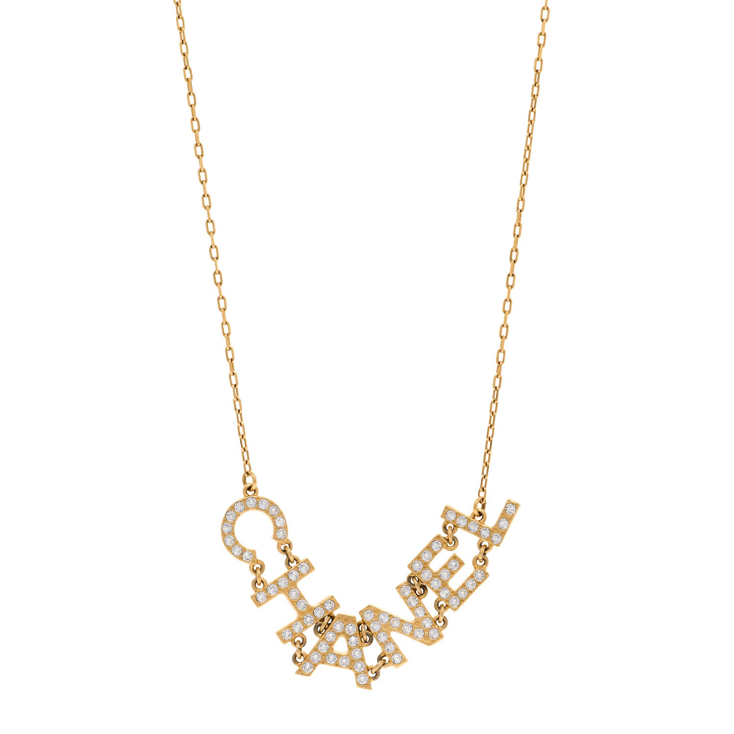 Chanel Metal Crystal 90's Icon Logo Necklace Gold 1 of 6