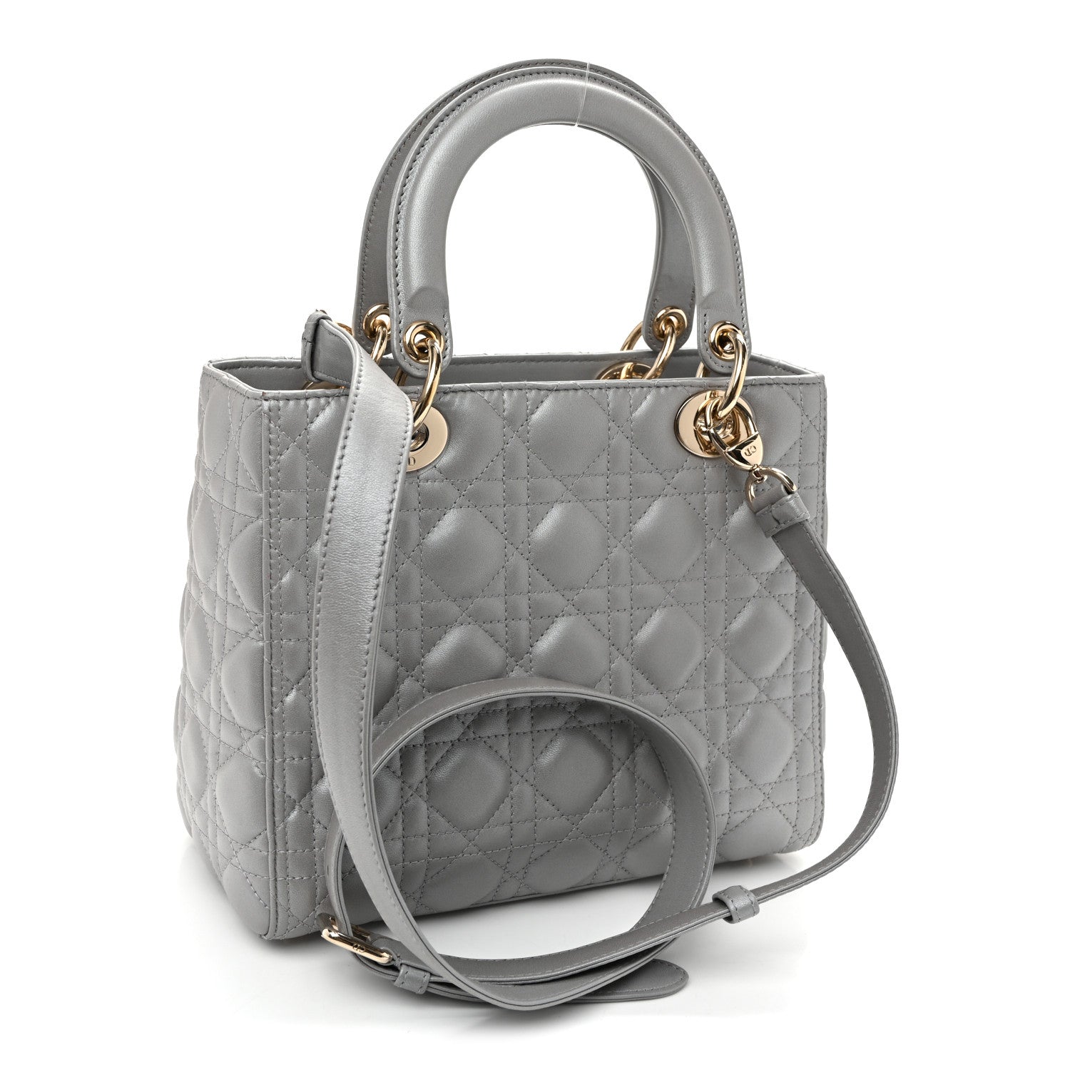 Christian Dior Pearly Lambskin Cannage Medium Lady Dior Grey 3 of 10