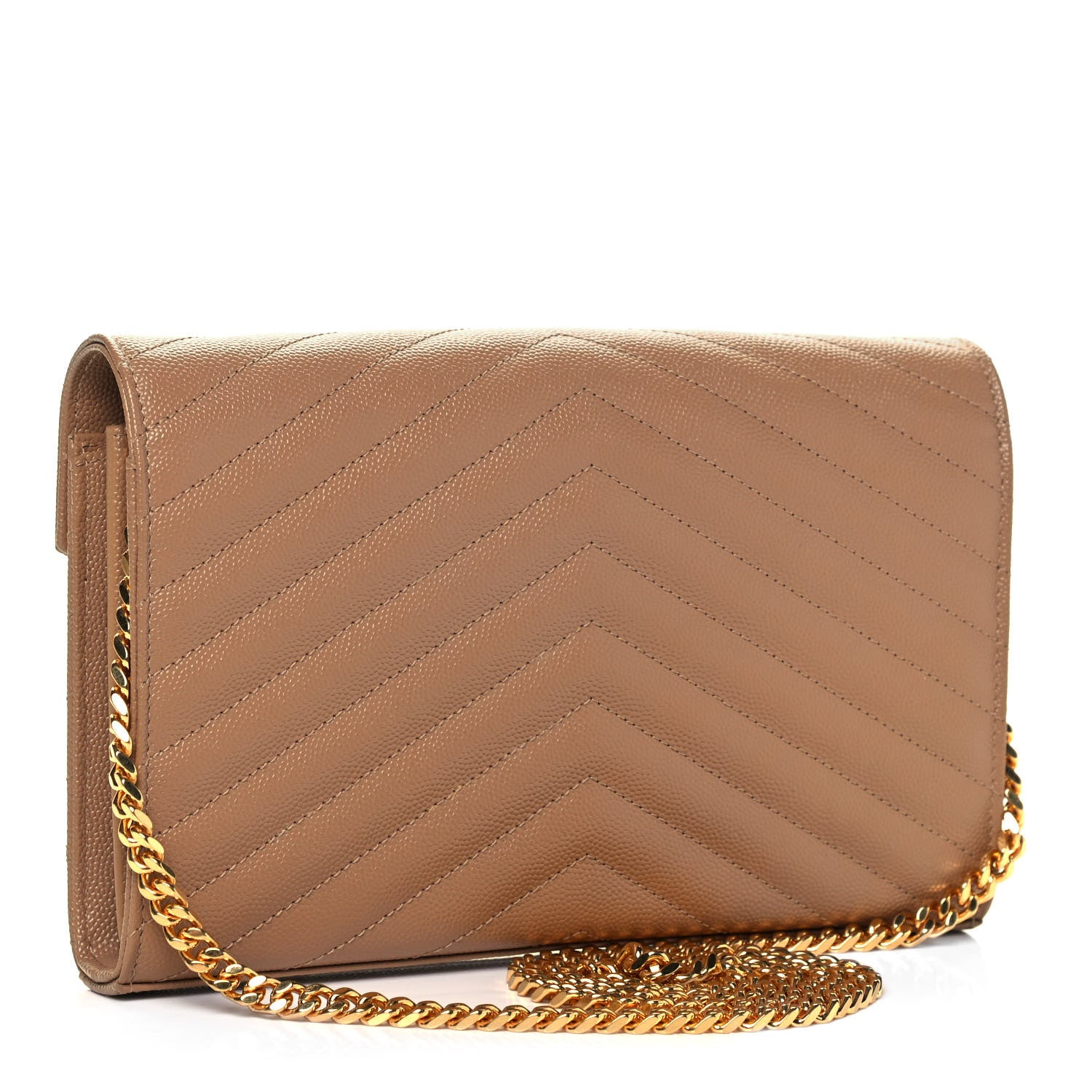 Saint Laurent Grain De Poudre Matelasse Chevron Monogram Chain Wallet Deep Beige 3 of 9