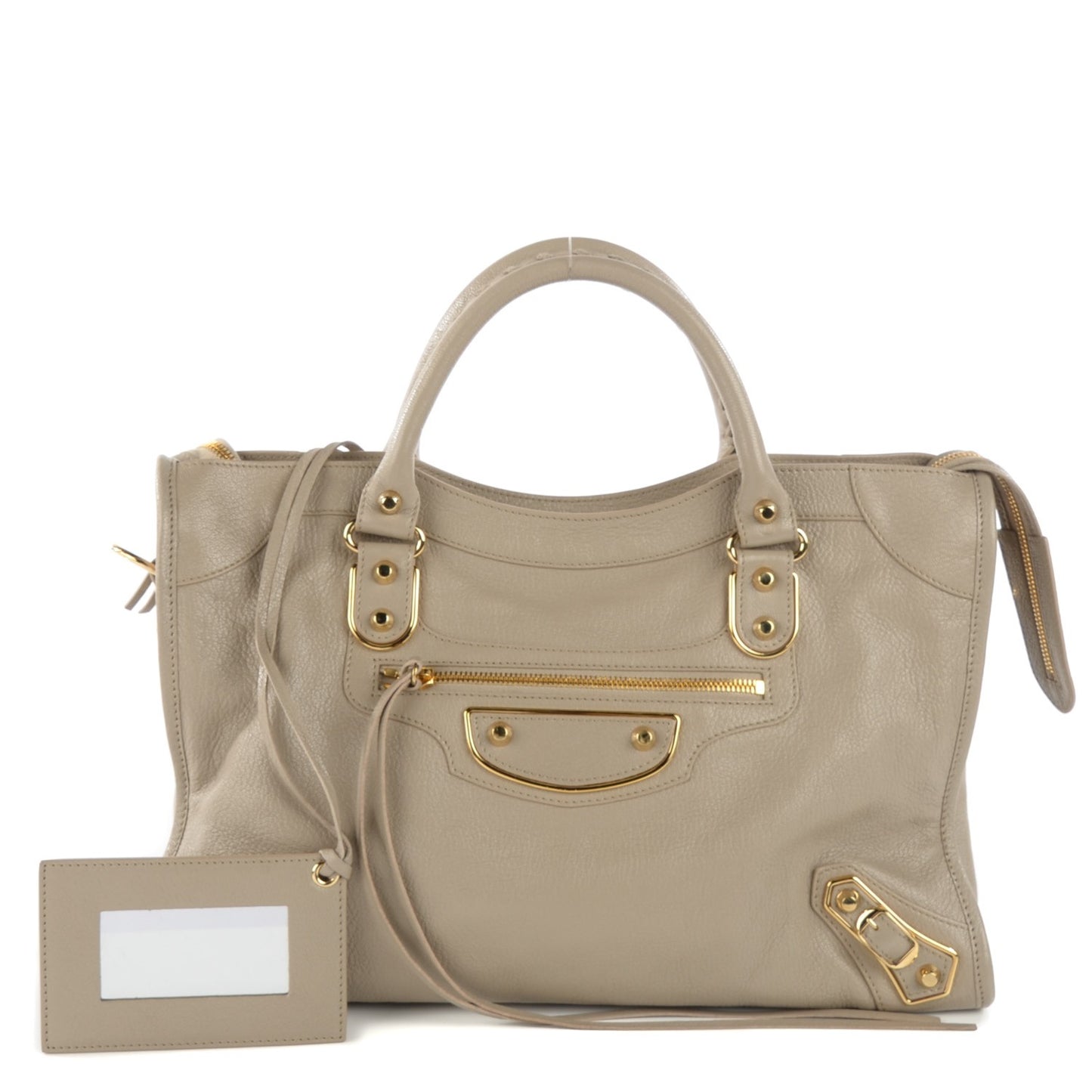 Chevre Gold Metallic Edge Hardware City Gris Taupe