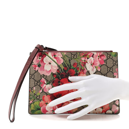 Gucci GG Supreme Monogram Blooms Small Zip Pouch Beige Multicolor Dry Rose 2 of 8