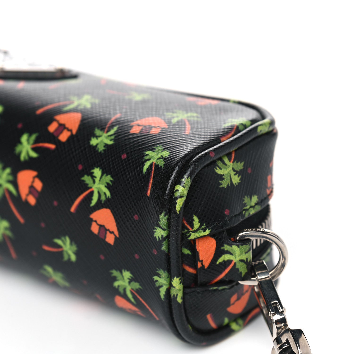 Prada Saffiano Palm Tree Print Pouch Black 6 of 8