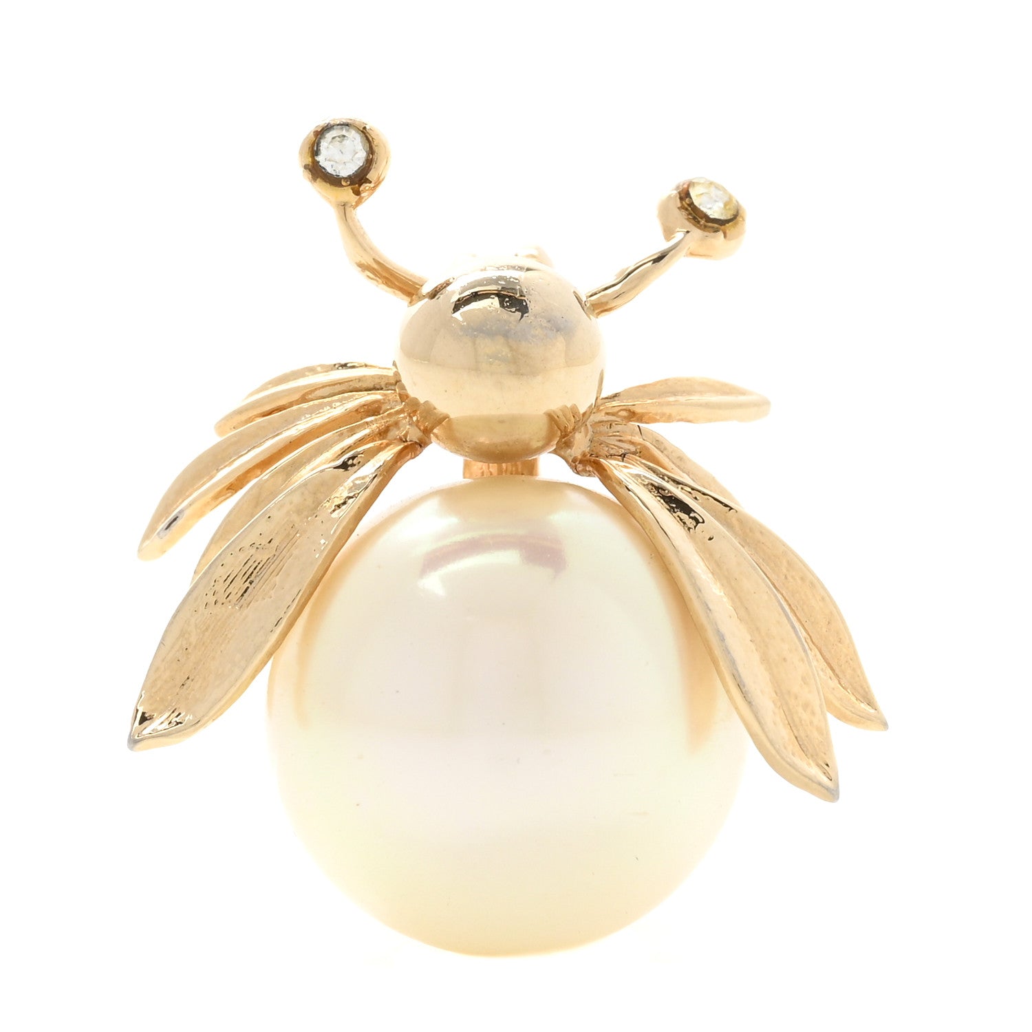 Christian Dior Crystal Pearl Bug Brooch Gold 1 of 6