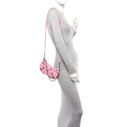 Balenciaga Washed Denim BB Monogram Le Cagole Mini Purse With Chain Pink 2 of 11