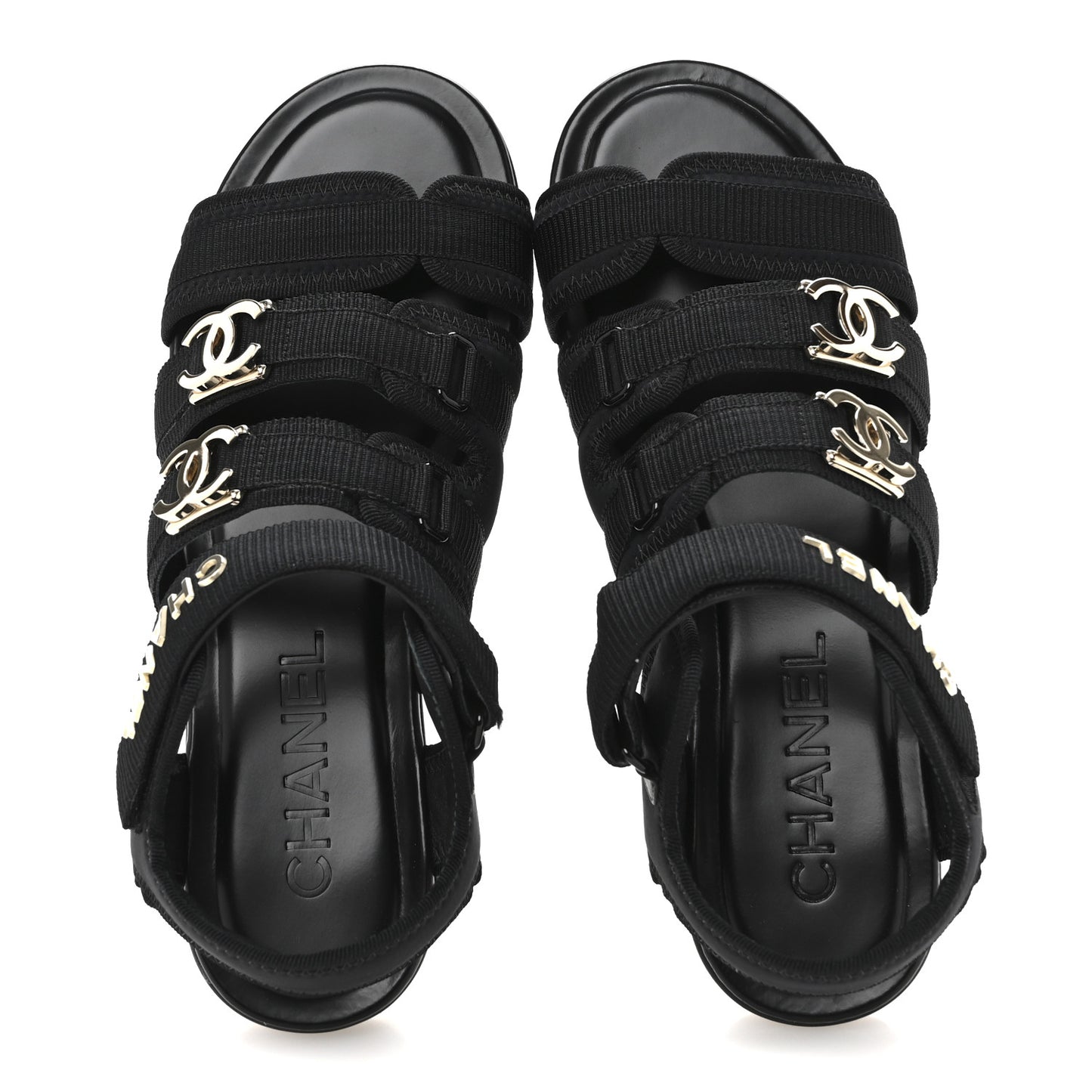 Fabric Metal CC Logo Flat Sandals 36.5 Black
