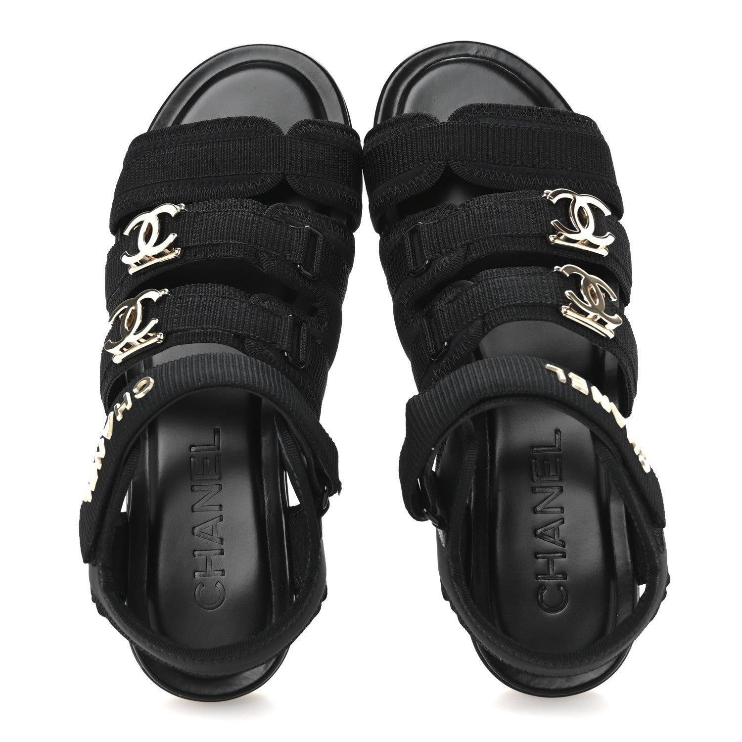 Chanel Fabric Metal CC Logo Flat Sandals 36.5 Black 2 of 13