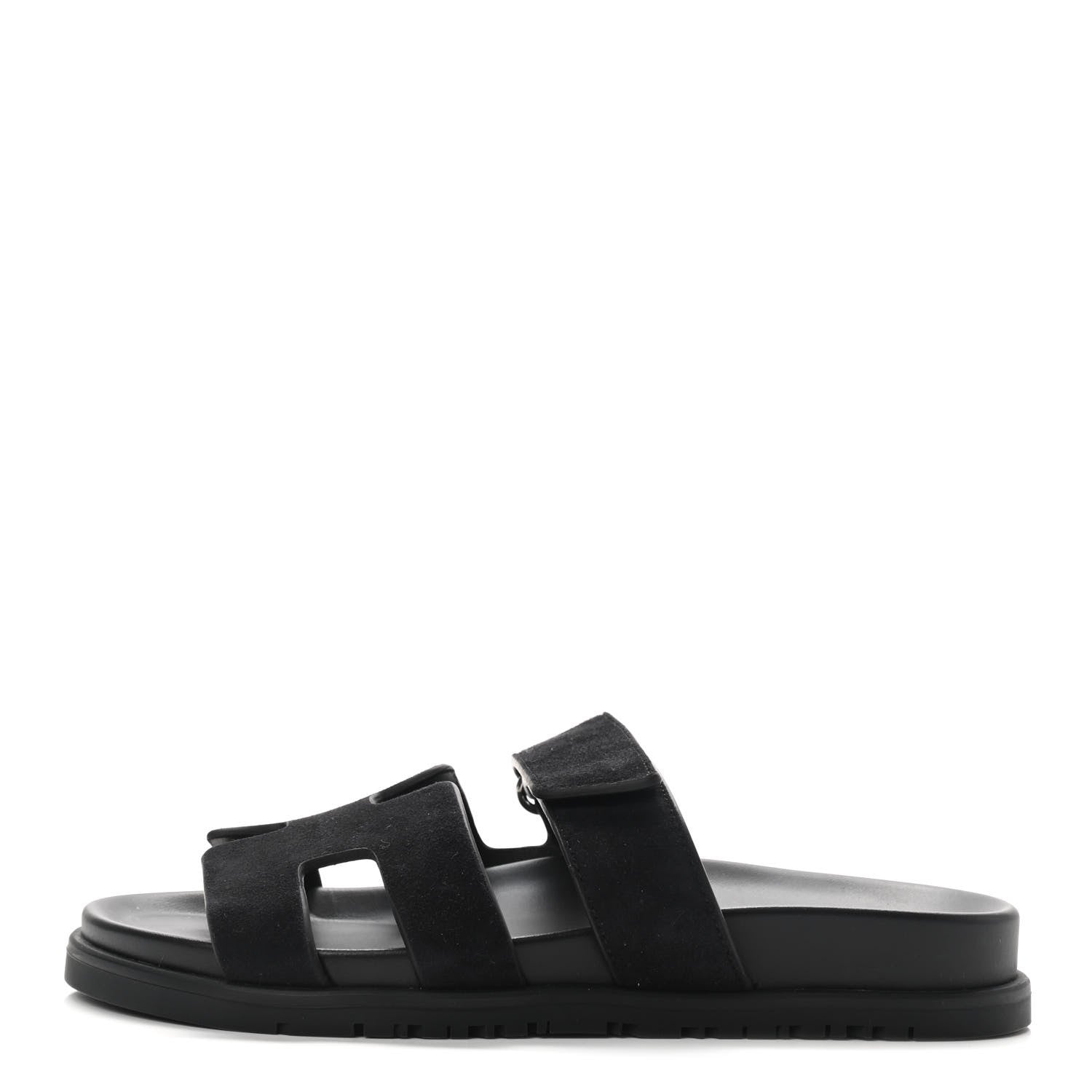 Hermes Suede Goatskin Womens Chypre Sandals 37.5 Black 1 of 7