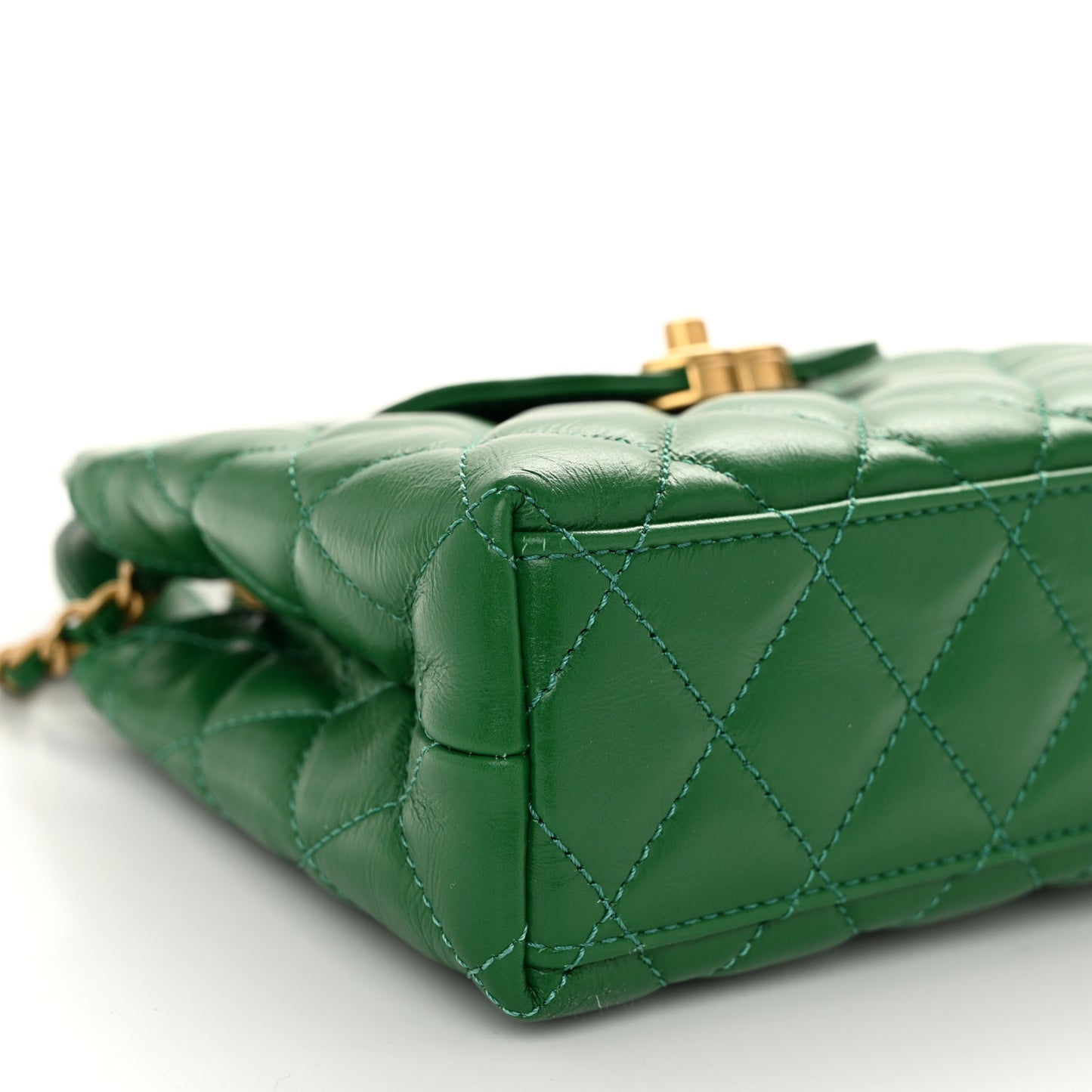 Shiny Aged Calfskin Quilted Nano Kelly Shopper Green