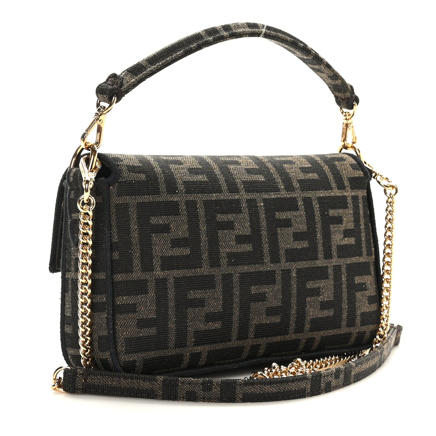 Fendi Fabric Jacquard FF 1974 Mini Baguette Tobacco Moro Black 3 of 8