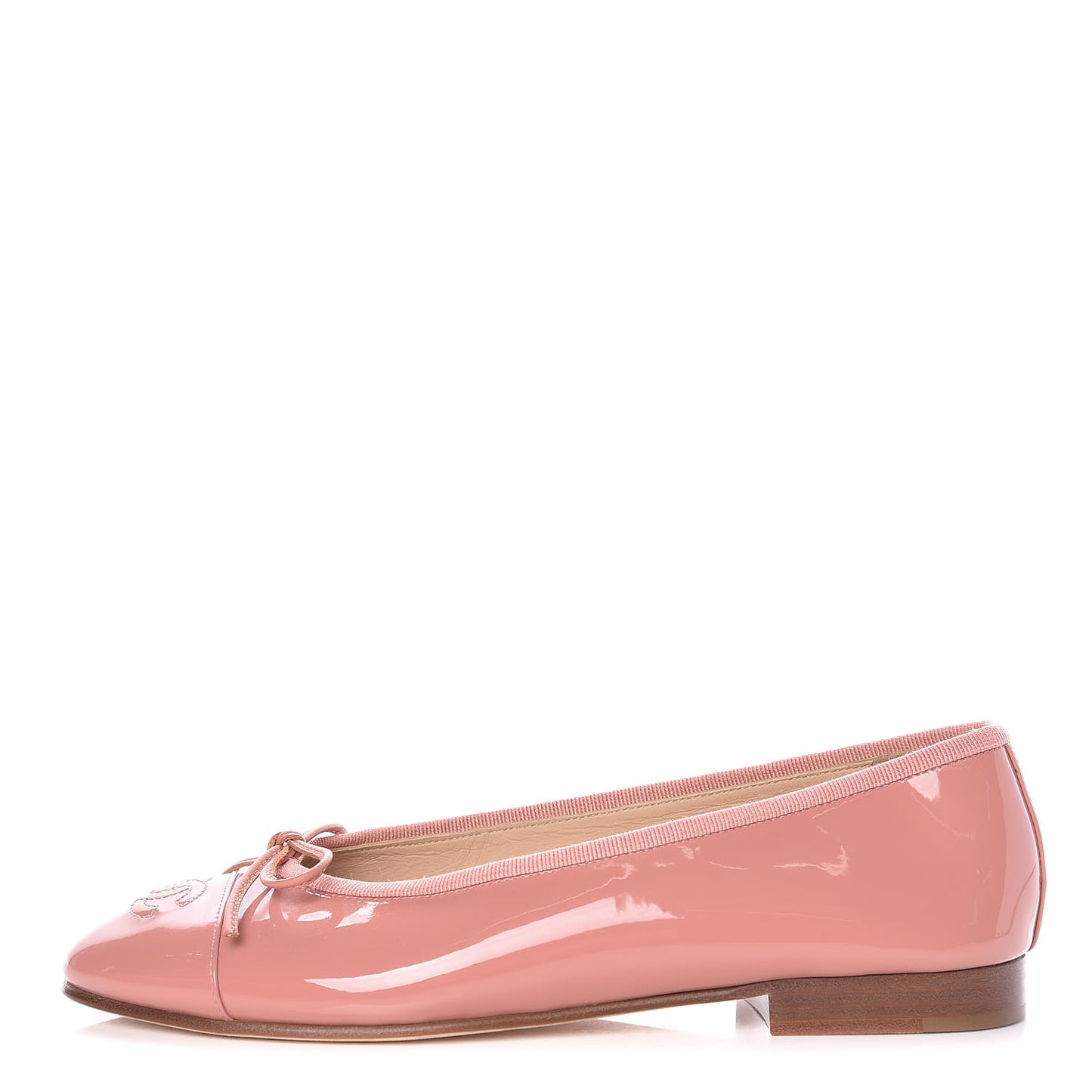 Patent Calfskin CC Cap Toe Ballerina Flats 36 Dark Pink