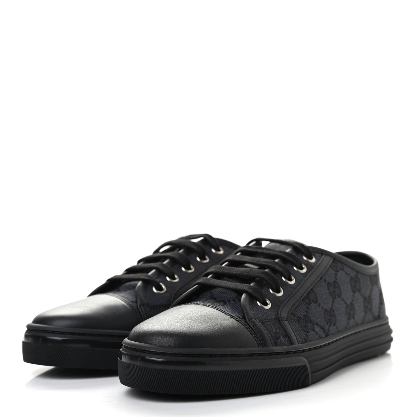 GG Monogram Calfskin Womens Low Top Sneakers 36.5 Piombo Black