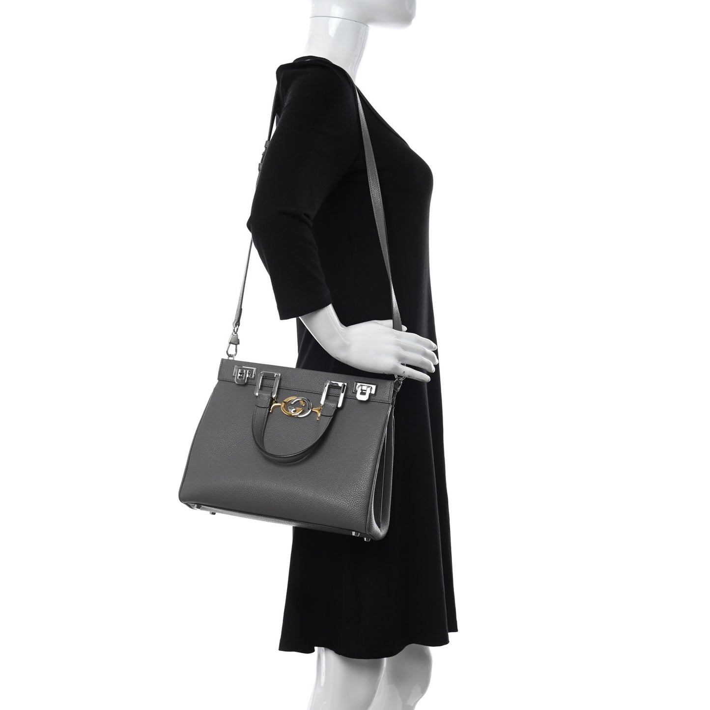 Grainy Calfskin Small Zumi Top Handle Bag Dusty Grey