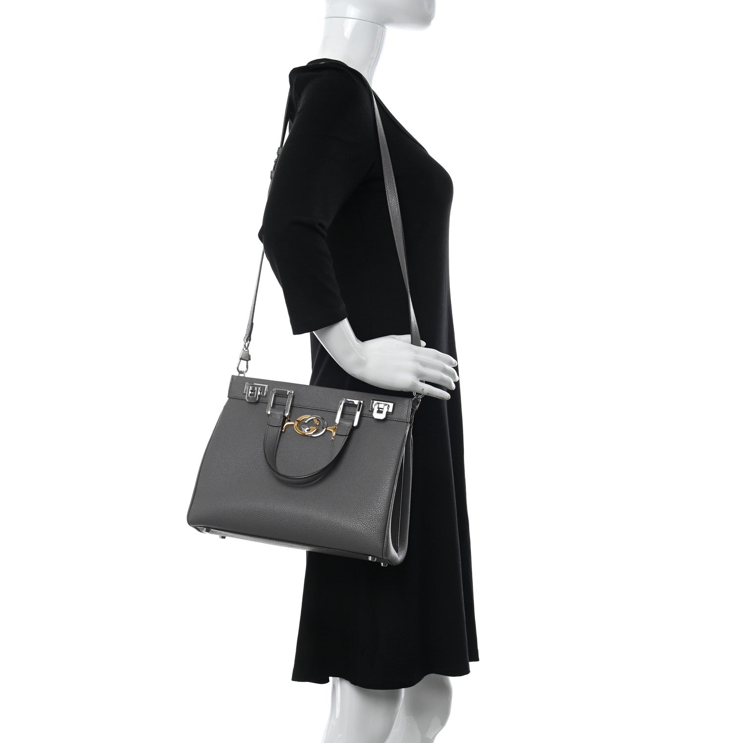 Gucci Grainy Calfskin Small Zumi Top Handle Bag Dusty Grey 2 of 10