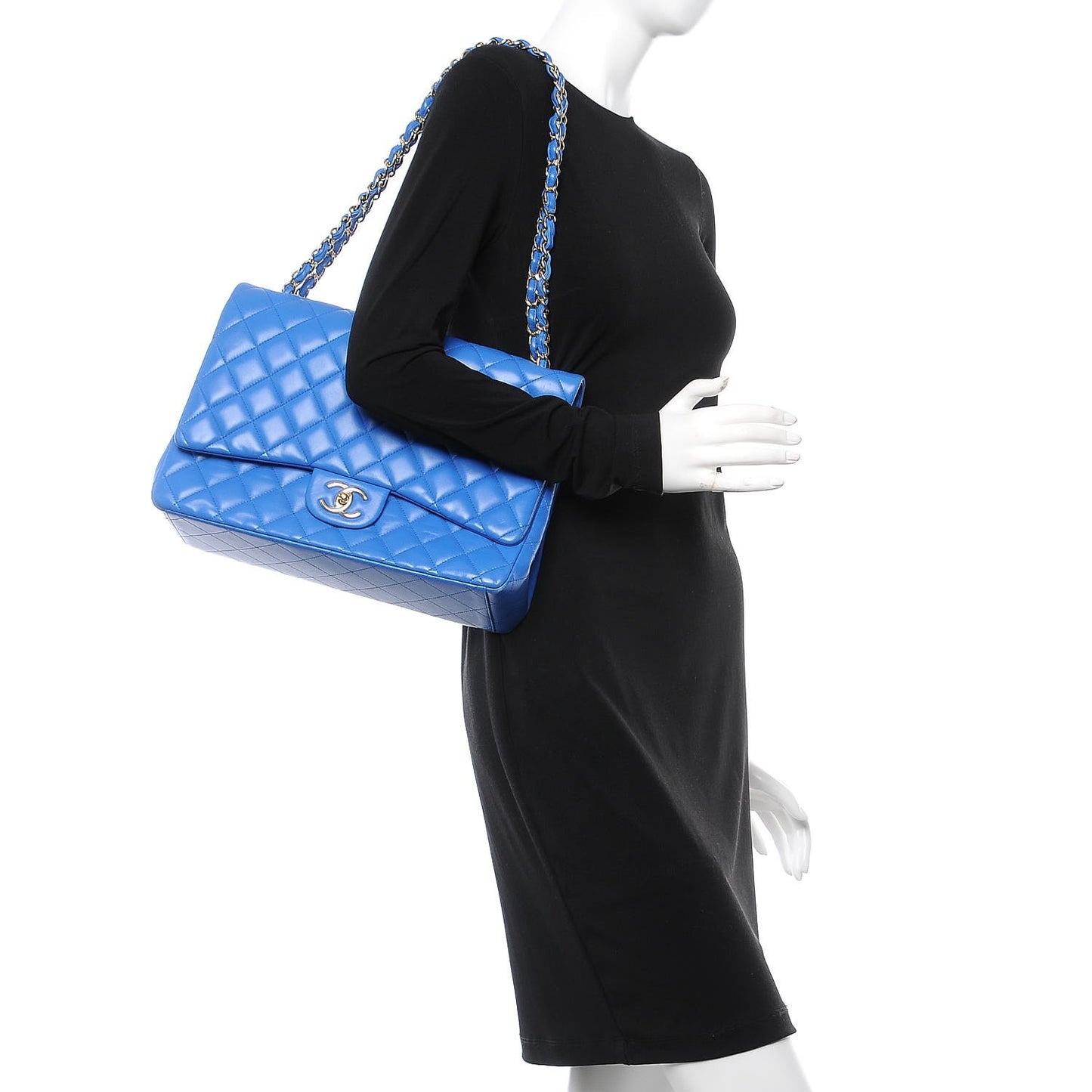 Lambskin Quilted Maxi Double Flap Blue