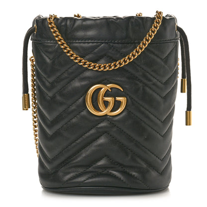 Gucci Calfskin Matelasse Mini GG Marmont 2.0 Bucket Bag Black 1 of 11