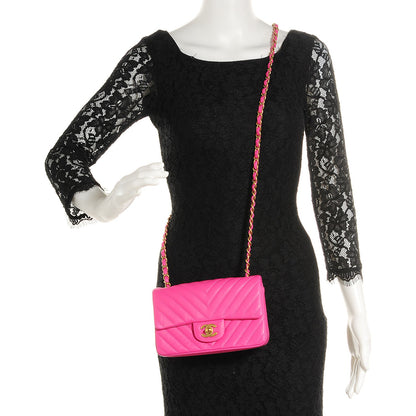 Chanel Lambskin Chevron Quilted Mini Rectangular Flap Fuchsia 2 of 9
