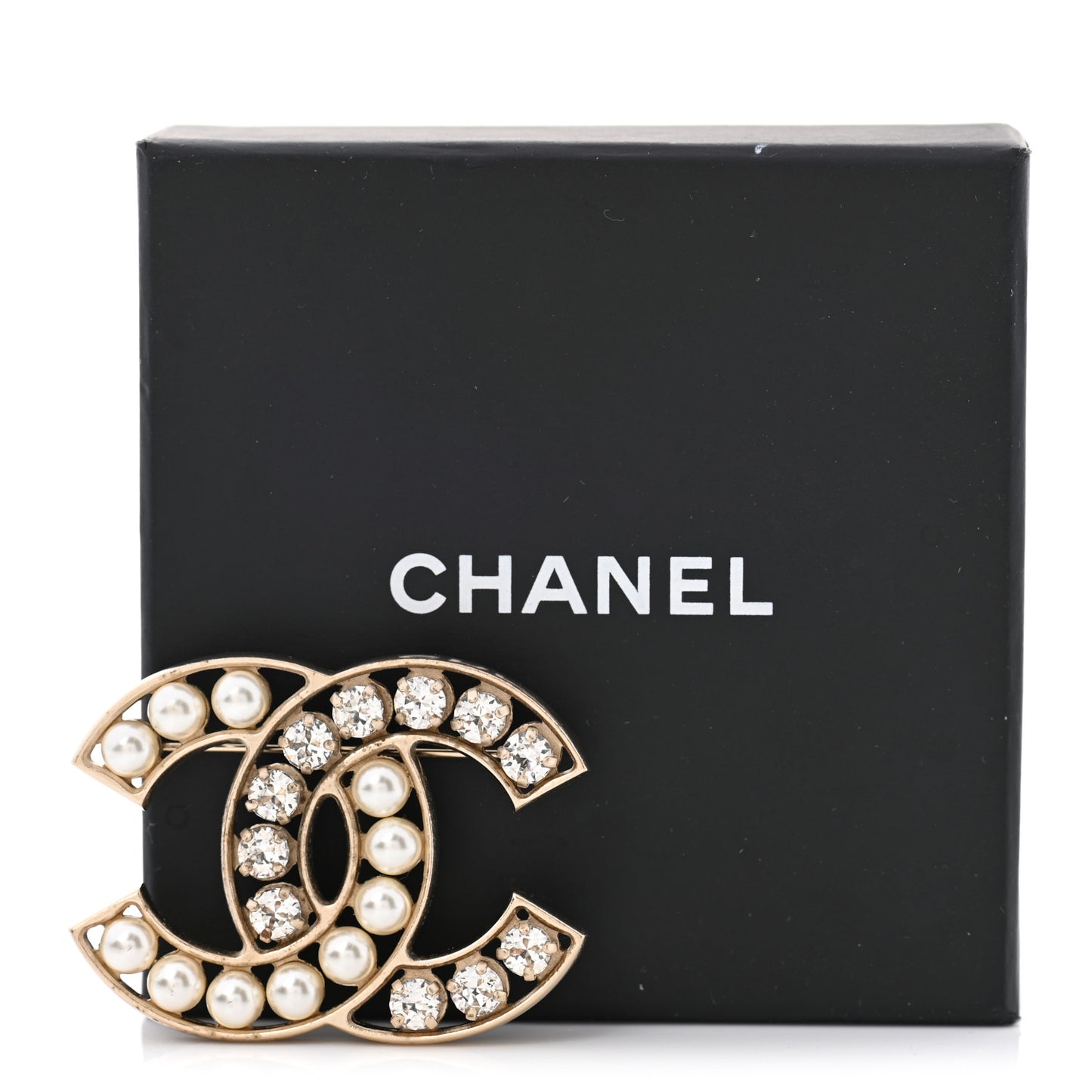 Pearl Crystal CC Brooch Gold Pearly White