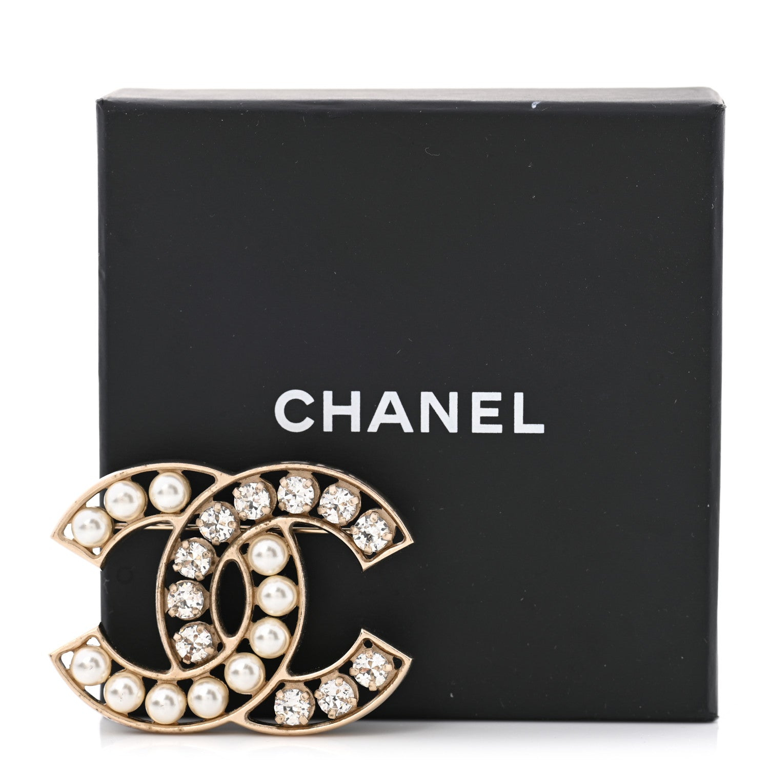 Chanel Pearl Crystal CC Brooch Gold Pearly White 6 of 6