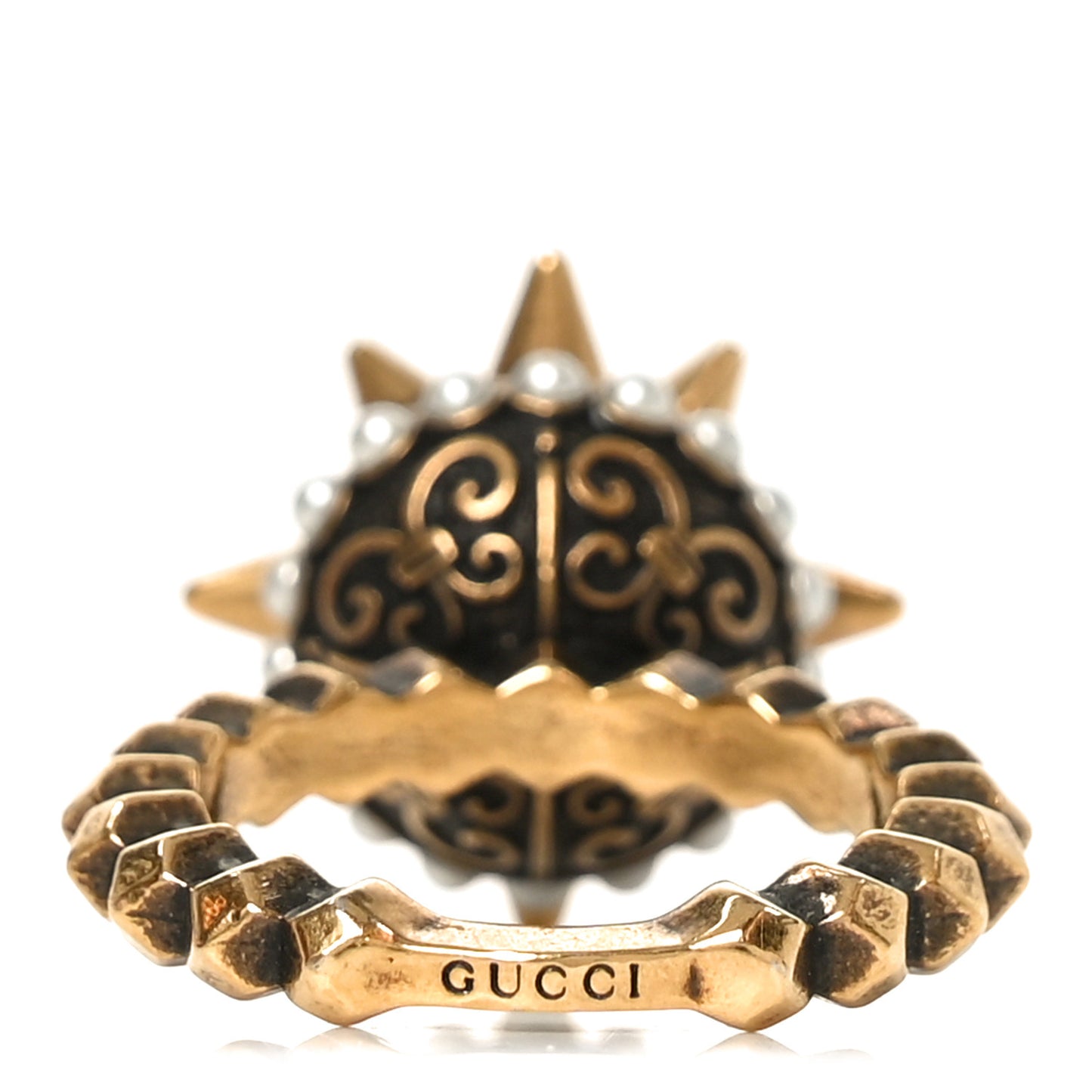 Metal Pearl Spike Studded Ring M Aged Gold