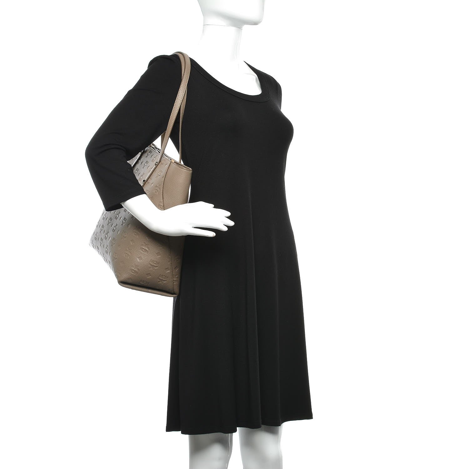MCM Grained Calfskin Monogram Medium Klara Top Zip Tote Urban Taupe 2 of 10