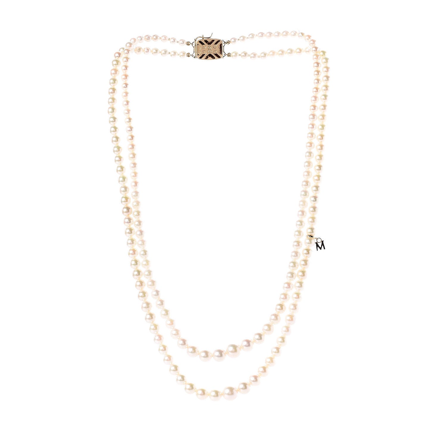 18K Yellow Gold Akoya Pearl 3.5-7mm Double Strand Graduated Necklace 18"