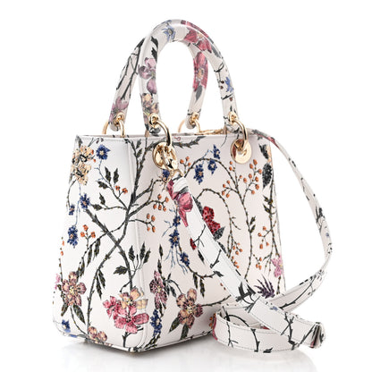 Christian Dior Calfskin Rosa Mutabilis Embroidered Medium Lady Dior White Multicolor 3 of 10