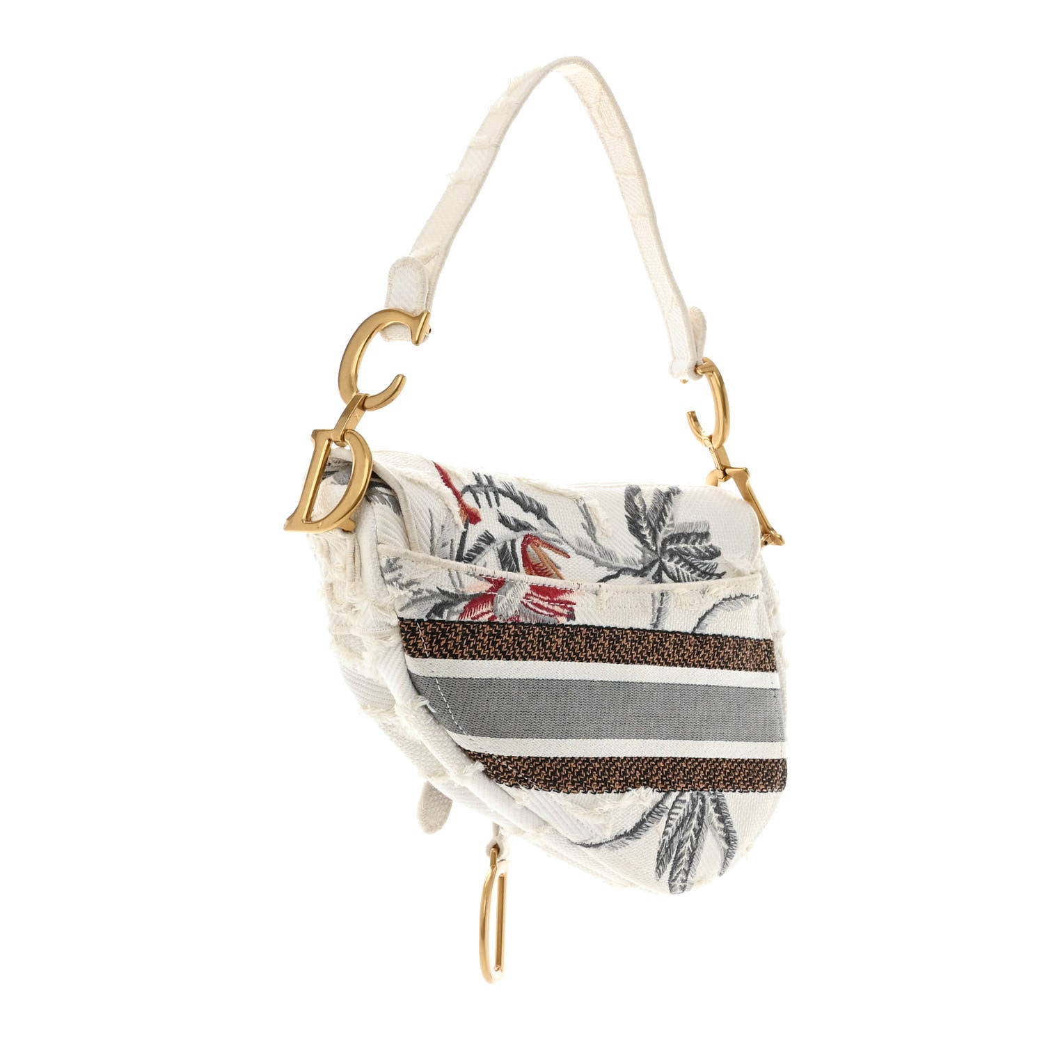 Christian Dior Canvas Embroidered Camouflage Flowers Saddle Bag Latte Multicolor 3 of 10