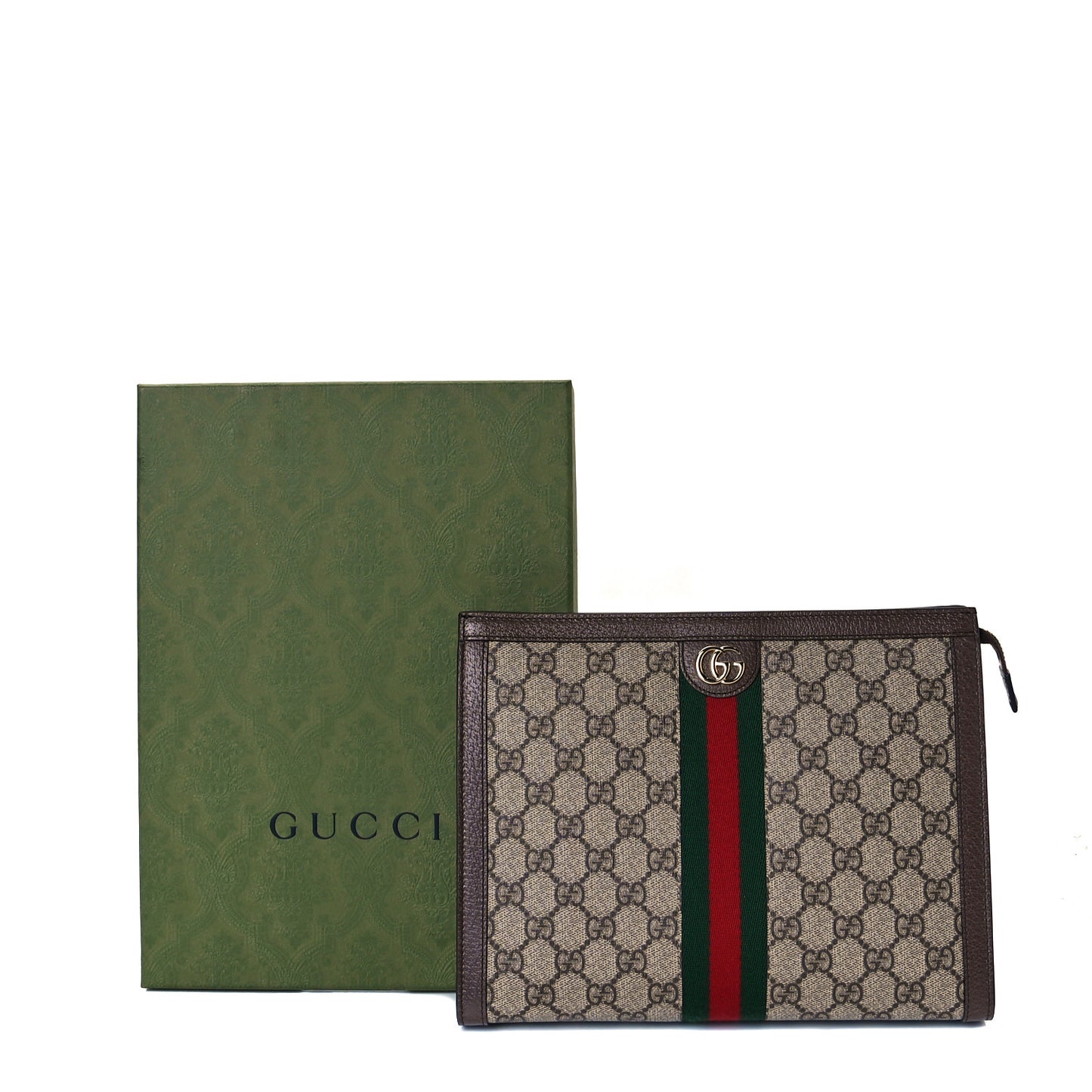 GG Supreme Monogram Web Ophidia Pouch Brown