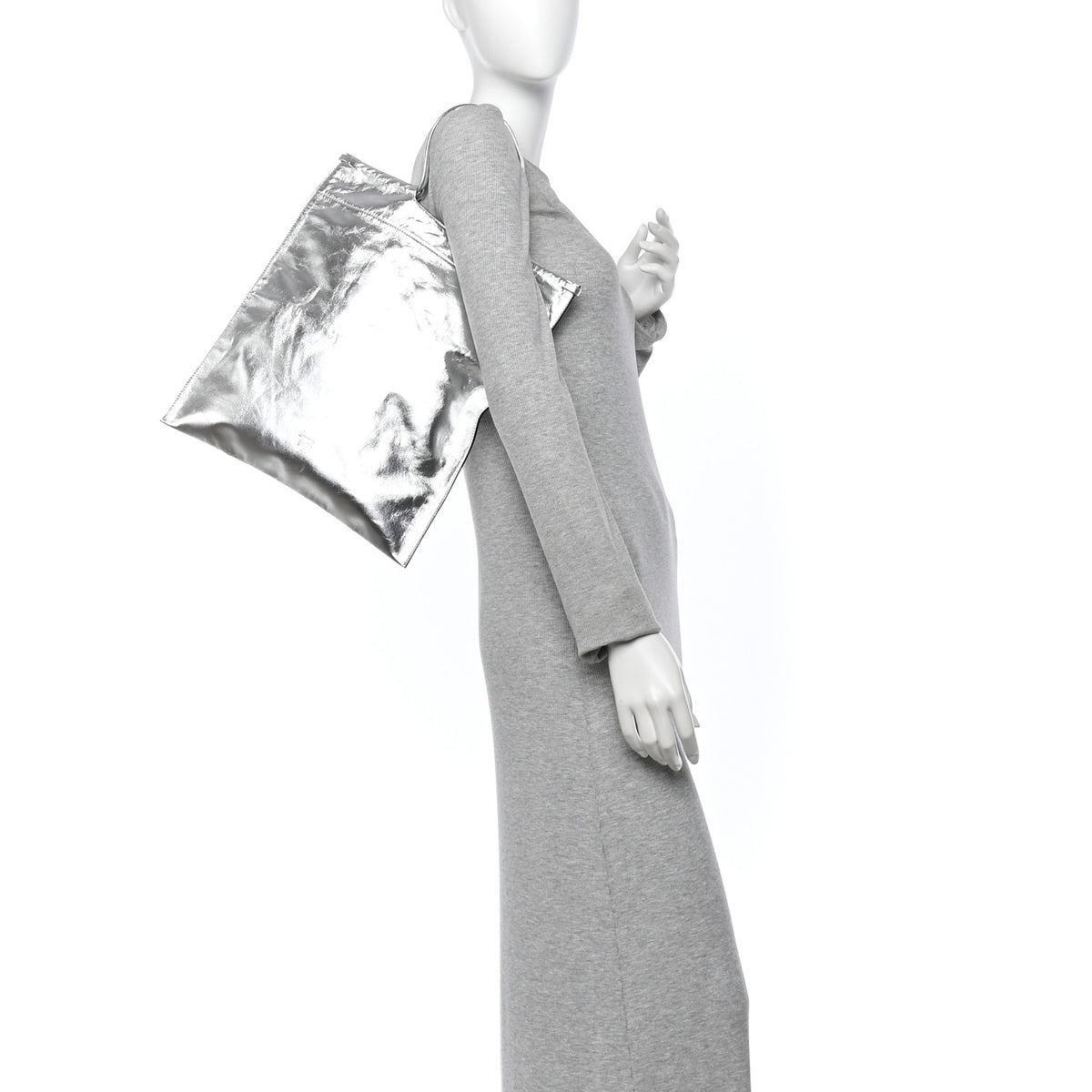 Tom Ford Metallic Calfskin Flat Drawstring Tote Silver 2 of 10