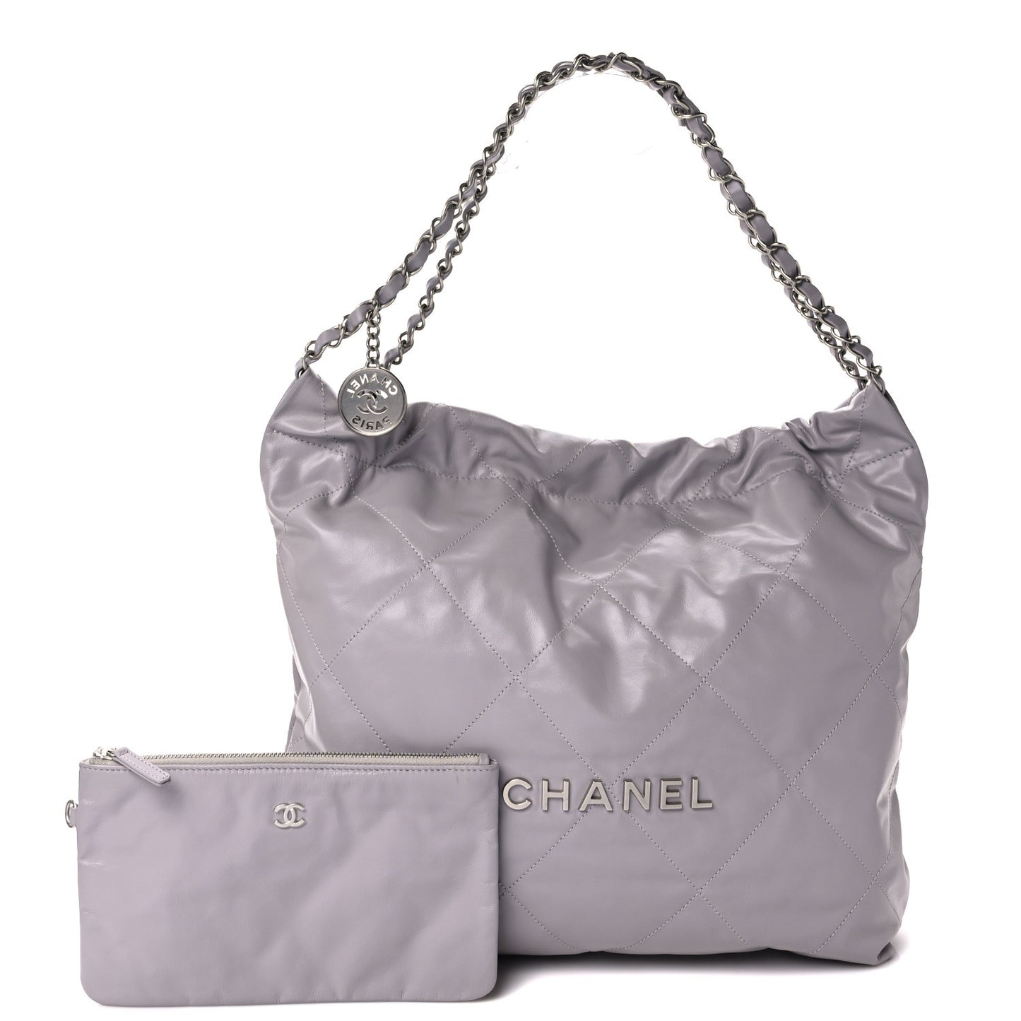 Shiny Calfskin Quilted Chanel 22 Light Grey