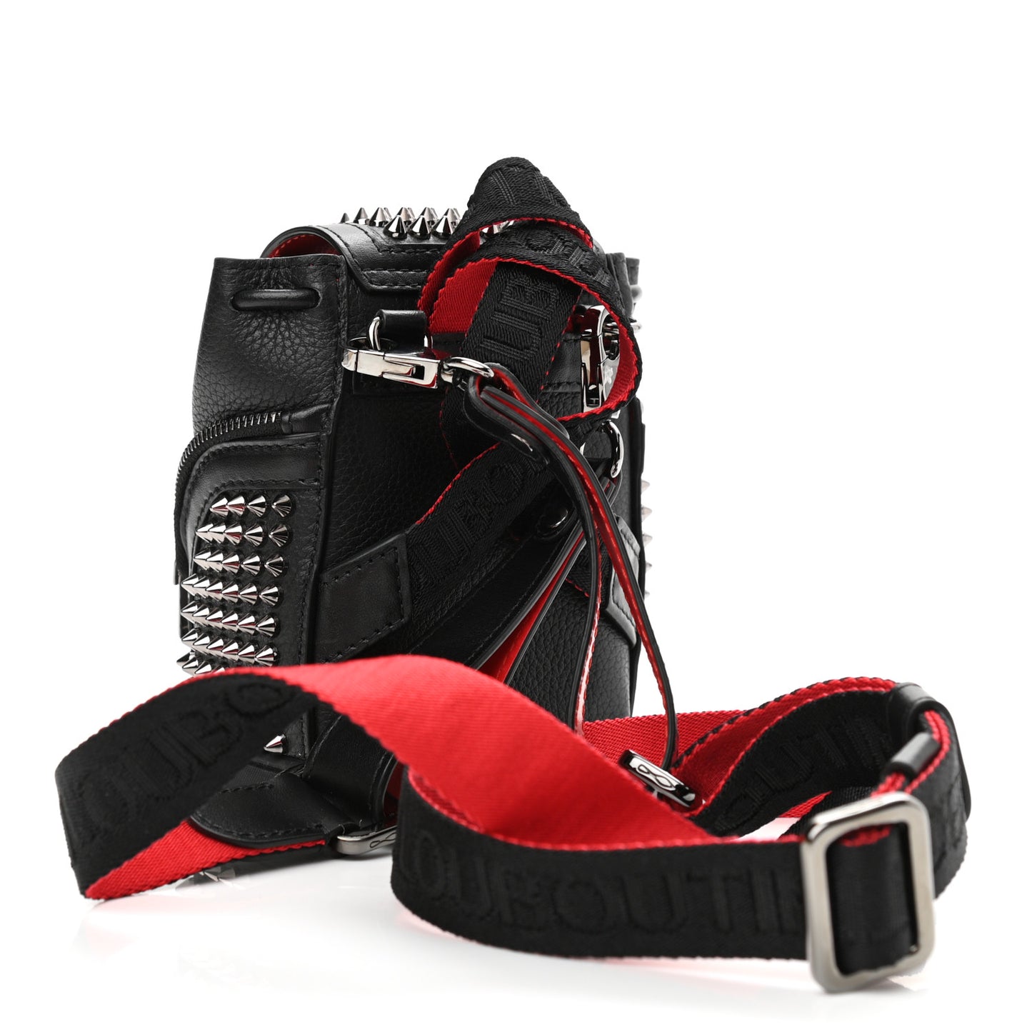 Calfskin Spiked Mini Explorafunk Keyring Bag Black