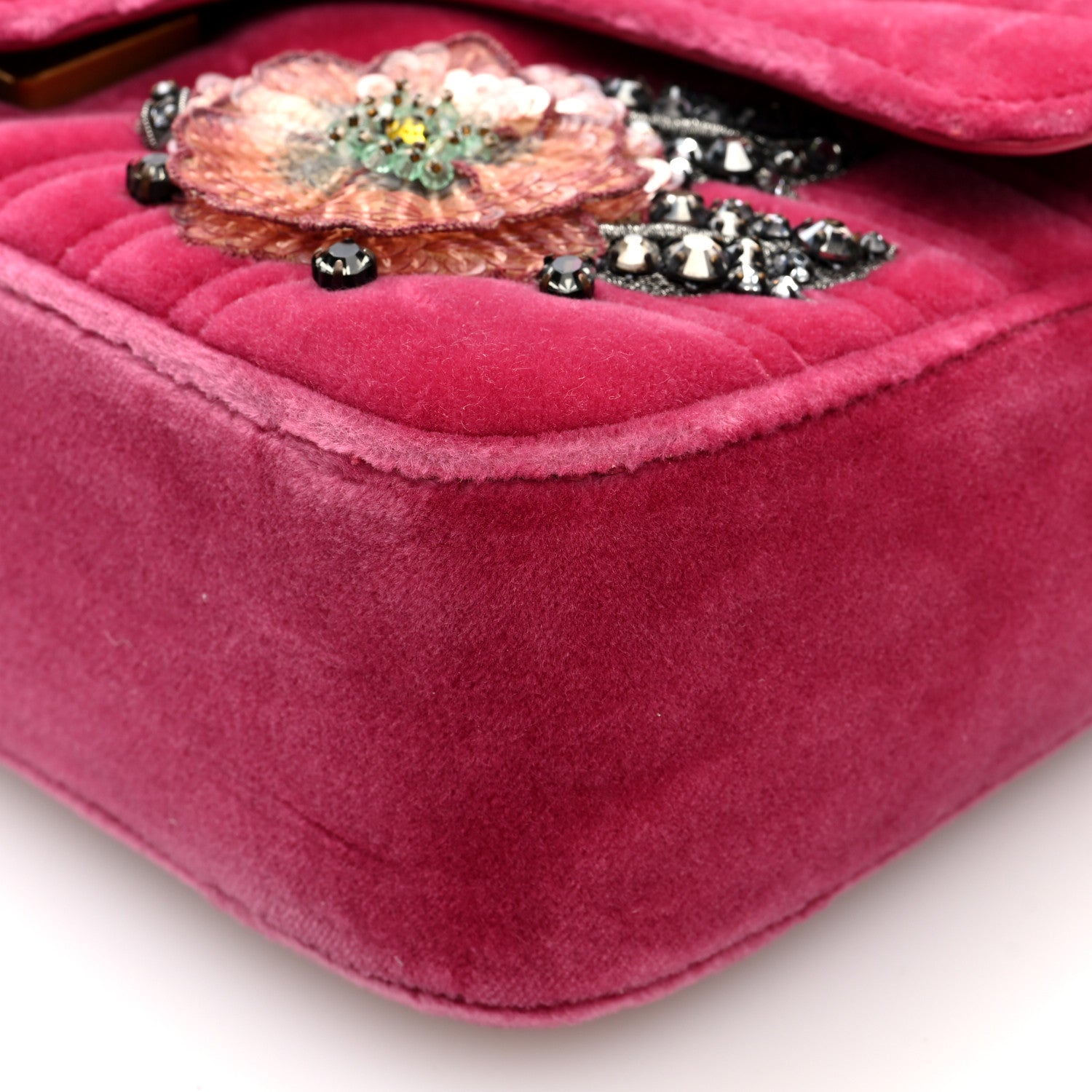 Gucci Velvet Matelasse Embroidered Mini GG Marmont Shoulder Bag Light Raspberry Rose 10 of 10
