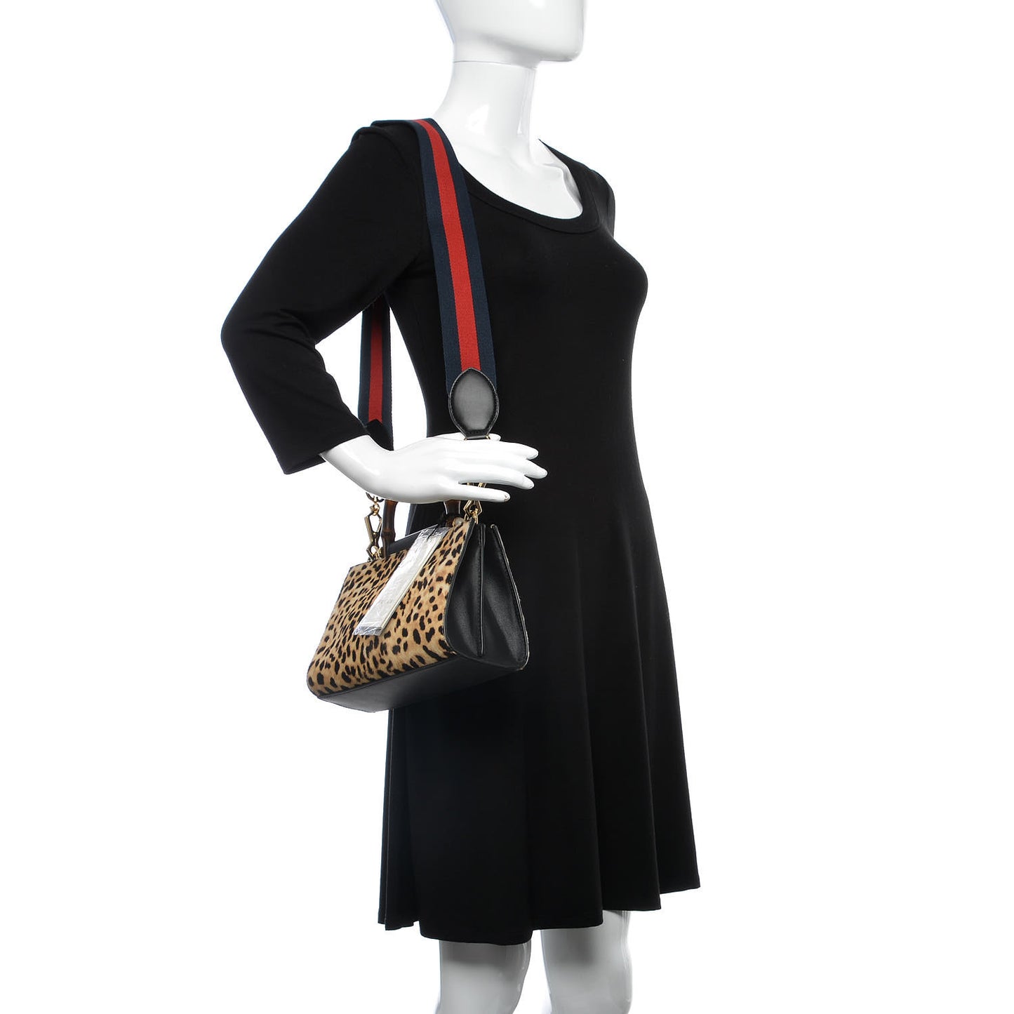 Calf Hair Bamboo Web Leopard Print Mini Nymphaea Top Handle Bag